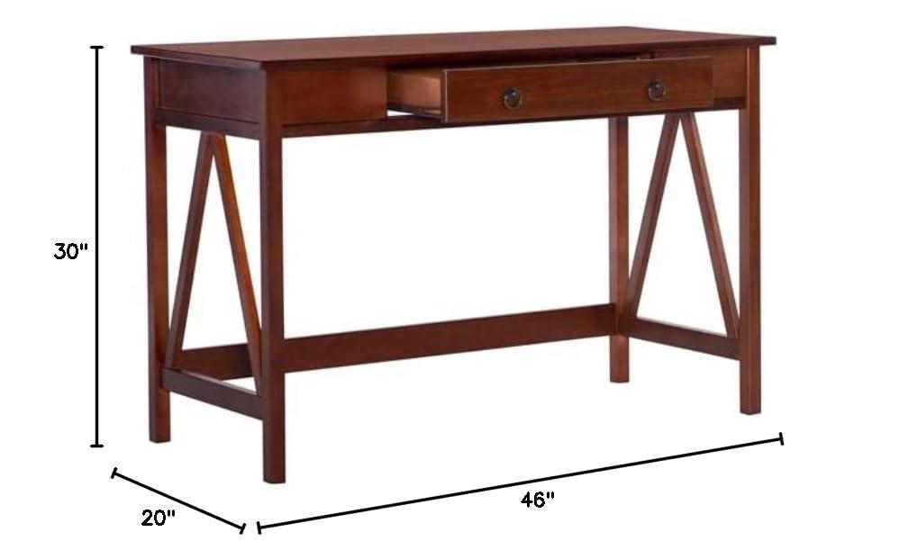 46" Titian Transitional Writing Desk Tobacco - Linon: Home Office Furniture, Pine Frame, Metal Hardware