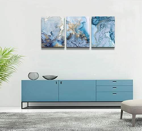 Blue Abstract Canvas Wall Art For Living Room Bedroom Wall Decor Office Pictures Watercolor Wall Paintings Bathroom Home Decoration Posters Prints Artwork 12'' X 16'' 3 Piece Set