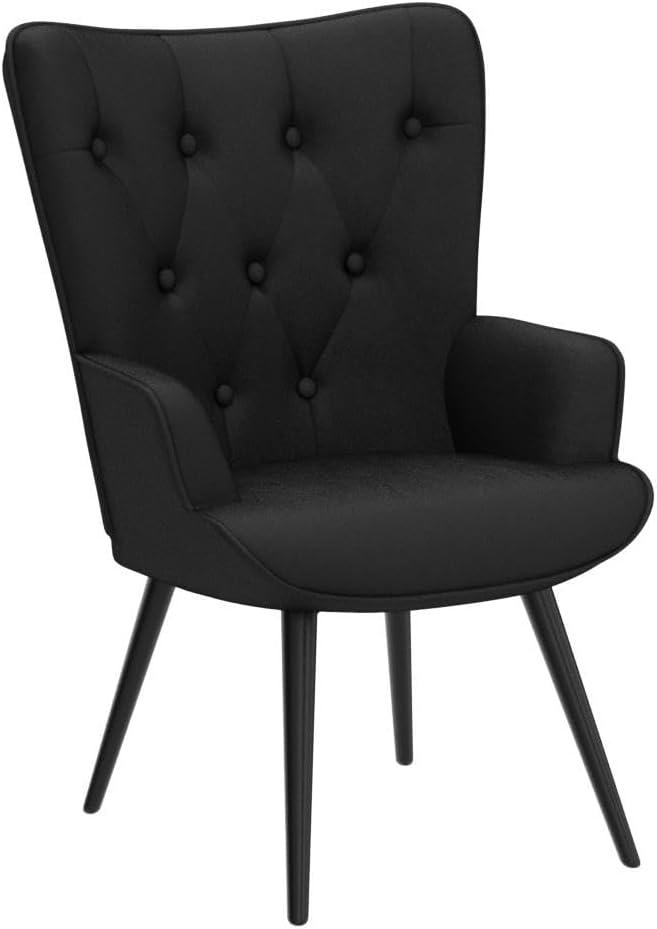 Furniliving Button-Tufted Accent Chair Velvet Wingback Chair Leisure Chair for Living Room, Black