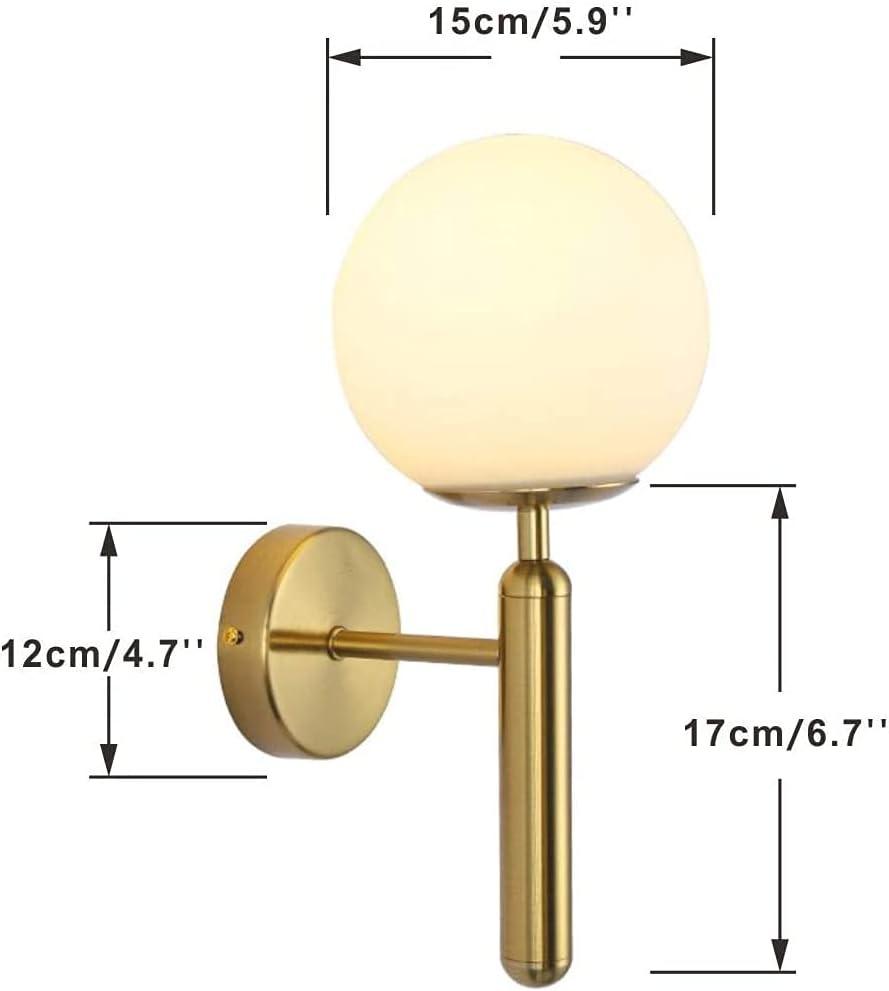 Gold Wall Sconce Set of 2 Globe Glass Wall Light Fixtures Bathroom Vanity Light Mid-Century Modern Wall Sconce Lamp with Frosted Glass Shade for Hallway Bedroom Living Room