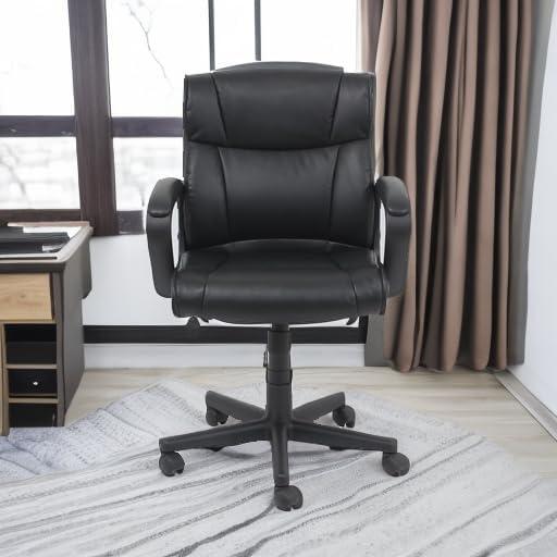 Black Faux Leather Mid-Back Swivel Office Chair