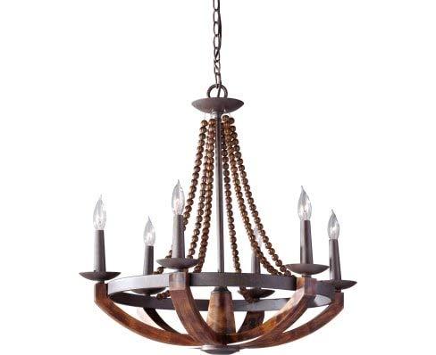 Mini Adan Rustic Iron & Burnished Wood 6-Light Chandelier