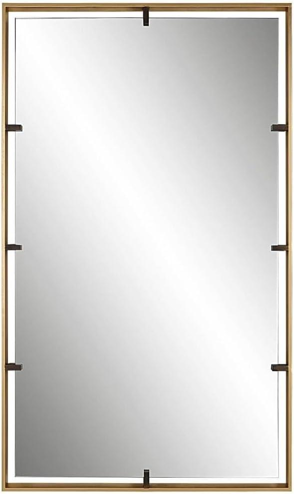 Rectangular Gold and Bronze Wood Wall Mirror