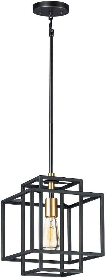 Matte Black and Brass Geometric Pendant Light