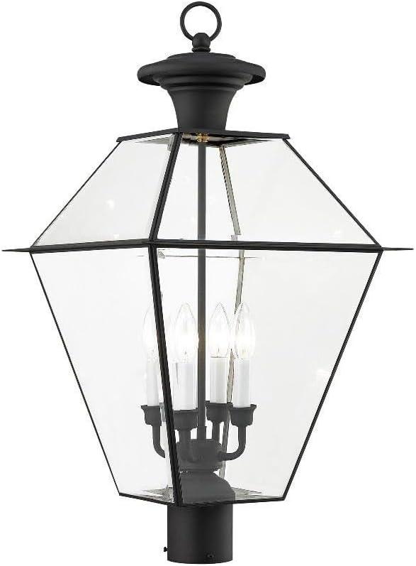 Black Solid Brass Outdoor Post Lantern with Clear Glass