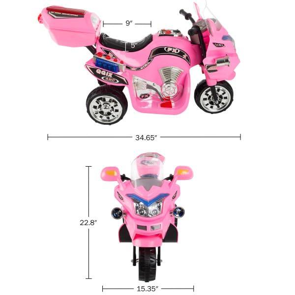 Lil' Rider Electric Motorcycle for Kids – 3-Wheel Battery Powered Motorbike for Kids Ages 3-6 – Fun Decals- Reverse- and Headlights (Pink), Large