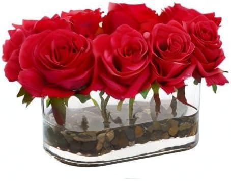 Nearly Natural 5.5-in Blooming Roses in Glass Vase Artificial Arrangement