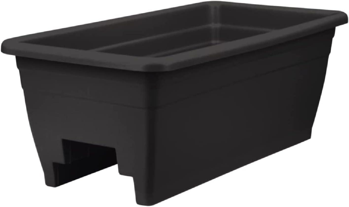 Black 24 Inch Rectangular Plastic Deck Rail Planter