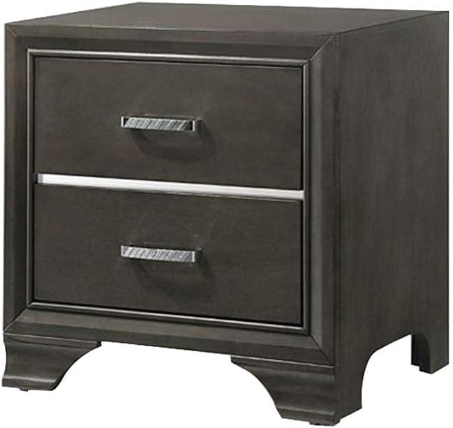 Gray Wooden 2-Drawer Nightstand with Mirror Inlay