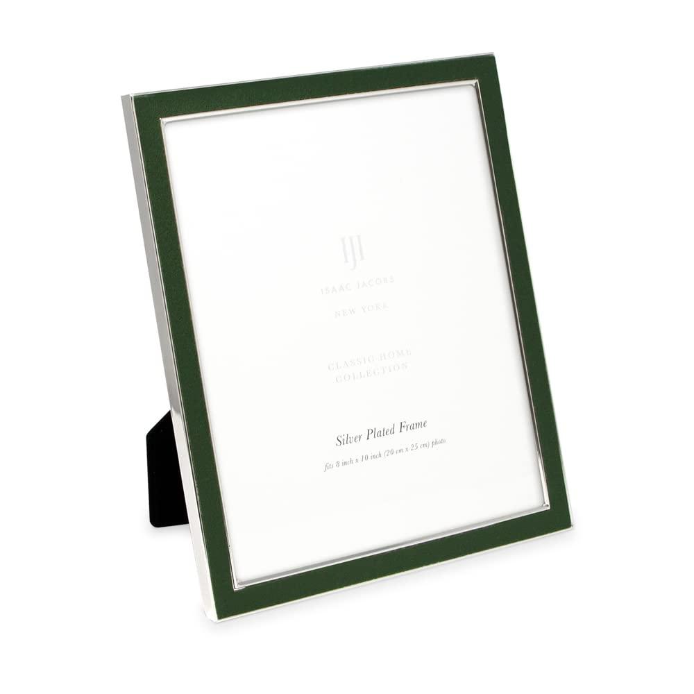 Isaac Jacobs 8x10 Olive Leather with Silver Metal Vertical & Horizontal Picture Frame, Suede Border w/ Black Fabric Easel
