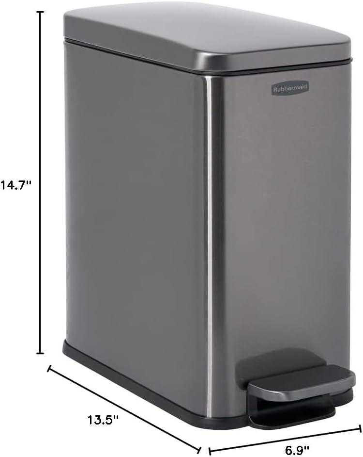 Rubbermaid 2.6 Gal. Stainless Steel Rectangular Step-On Household Metal Trash Can