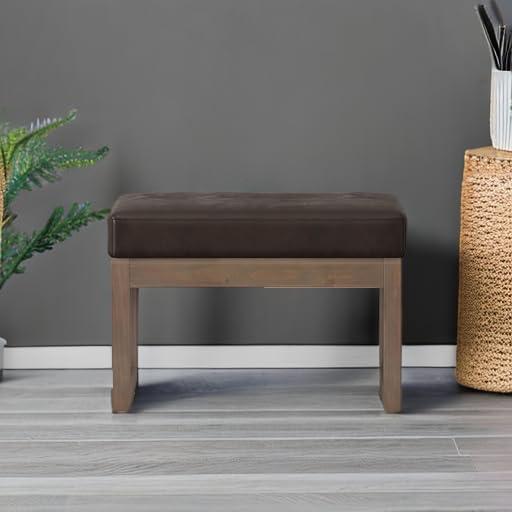 Simpli Home Milltown Ottoman Bench with Upholstered Seat and Solid Wood Frame
