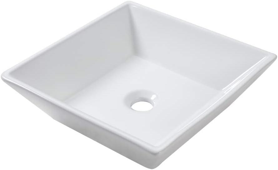 16-Inch White Ceramic Square Above-Counter Bathroom Vessel Sink