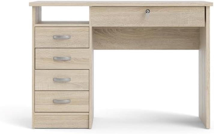 Tvilum Walden 5 Drawer Office Desk with 1 Locking Drawer for Adults, Oak Finish