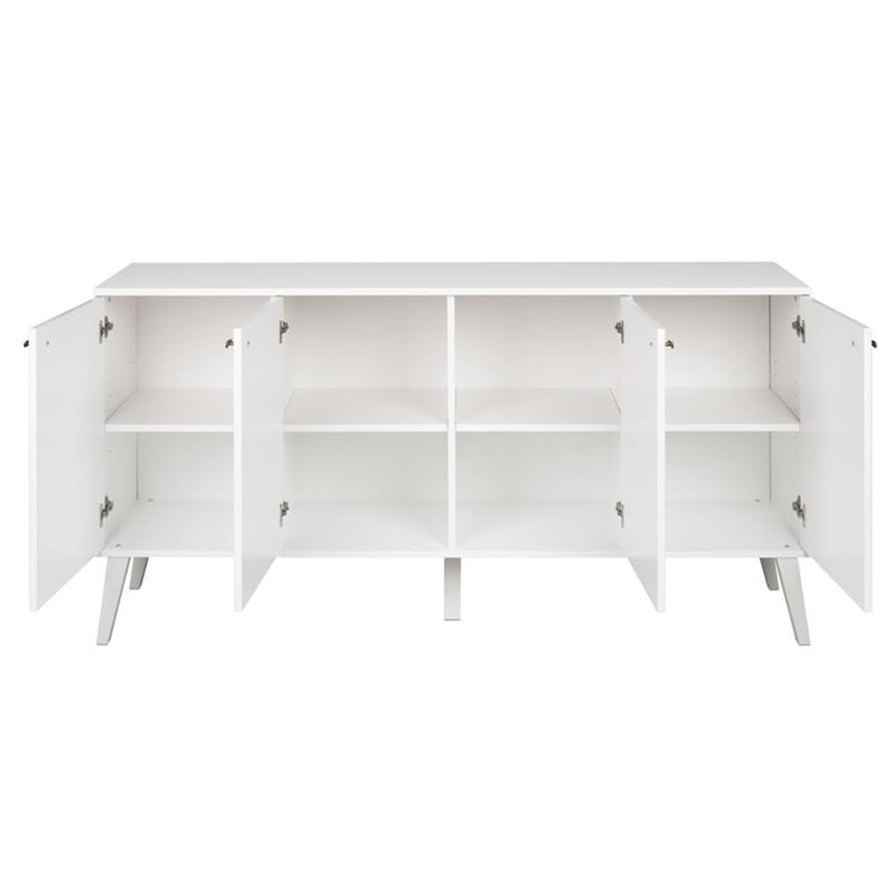Milo Mid-Century Modern 4 Door Buffet Server White - Prepac: Laminated Storage Cabinet, CARB Certified