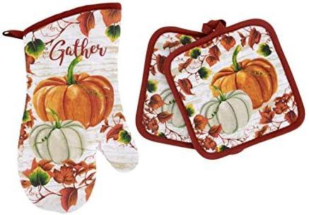 Thanksgiving Harvest Pumpkins Gathering Kitchen Oven Mitt Set