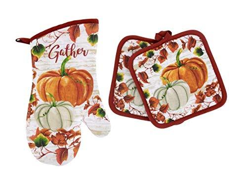 Thanksgiving Harvest Pumpkins Gathering Kitchen Oven Mitt Set