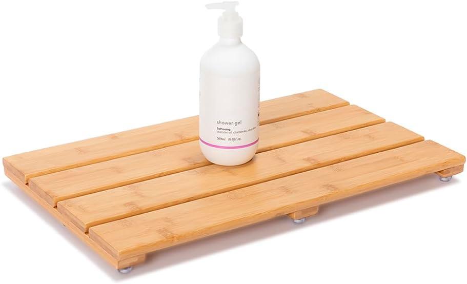 Bamboo Shower Bath Mat for Bathroom, Non-Slip Bamboo Wood Bathroom Mats for Inside or Outside (19.7 x 12.2 inches)