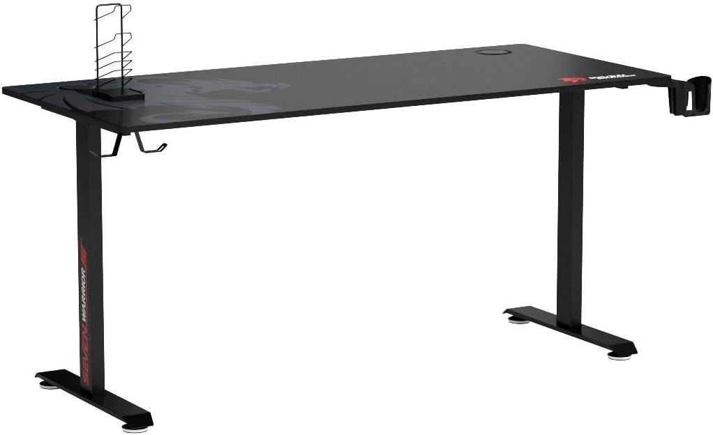 SEVEN WARRIOR Gaming Desk 60 INCH, T- Shaped Carbon Fiber Surface Computer Desk with Full Desk Mouse Pad, Ergonomic E-Sport Style Gamer Desk with Double Headphone Hook, USB Gaming Rack, Cup Holder