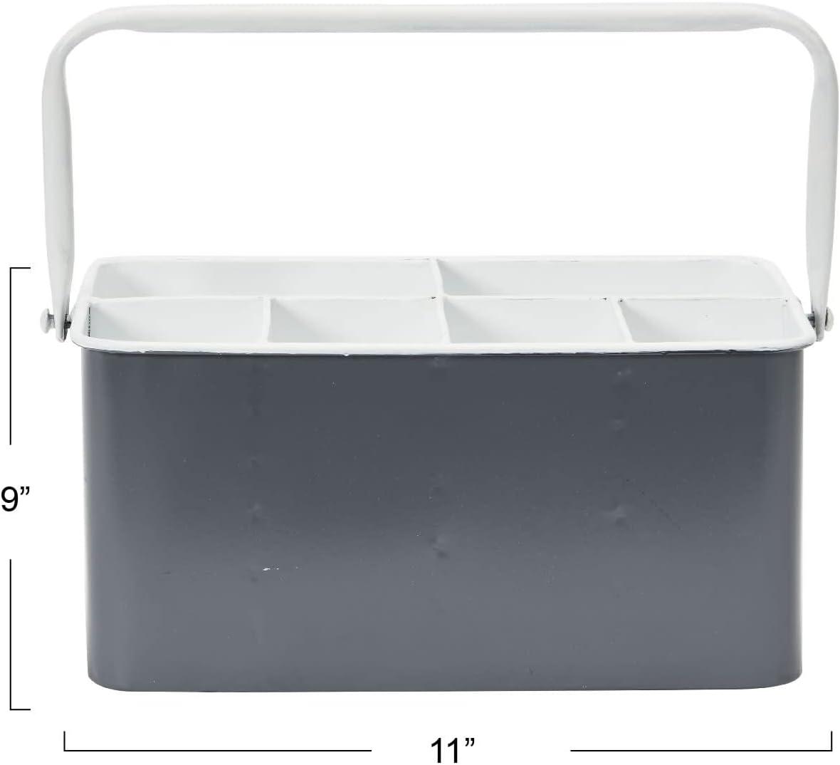Creative Co-Op Distressed Metal Storage Caddy with 6 Compartments and Handle, Grey and White
