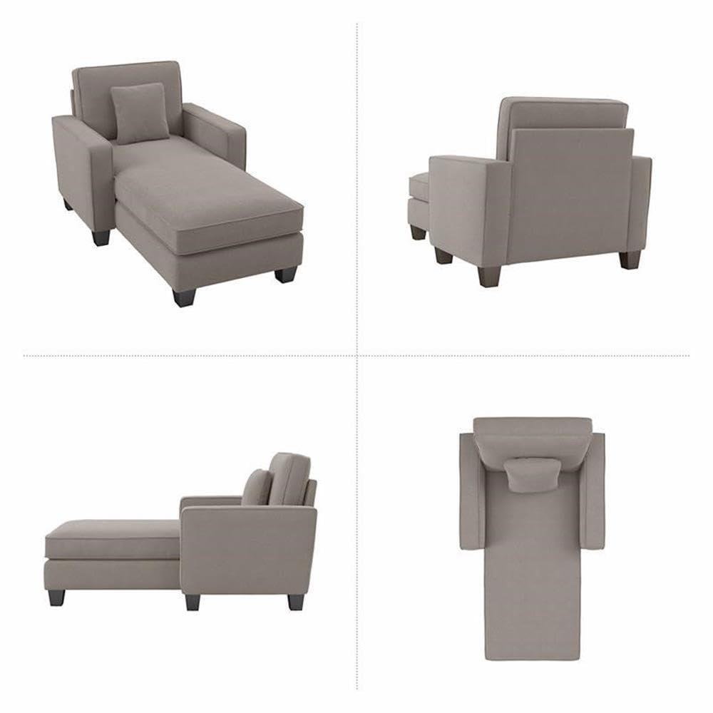 Stockton Chaise Lounge with Arms in Beige Herringbone Fabric