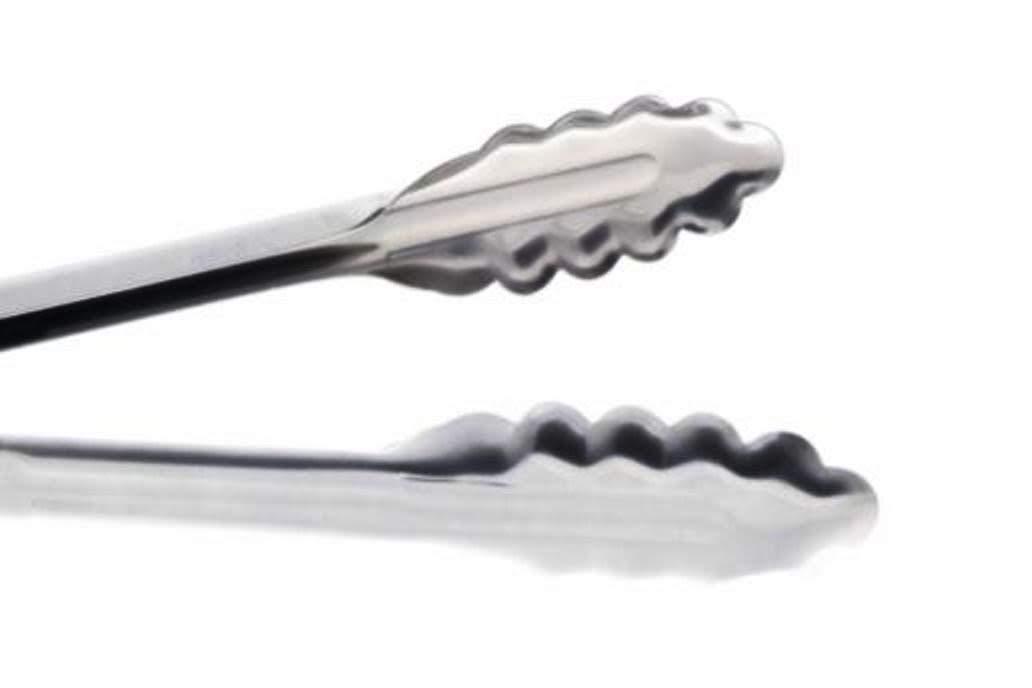12" Silver Stainless Steel Heavy Duty Scallop Kitchen Tongs