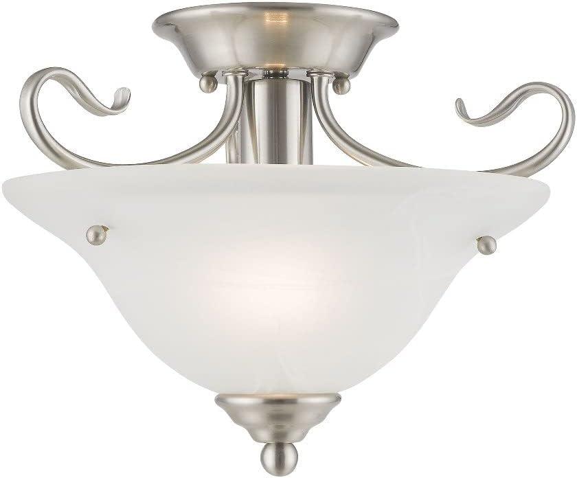 Coronado Brushed Nickel 1-Light Ceiling Mount with Alabaster Glass