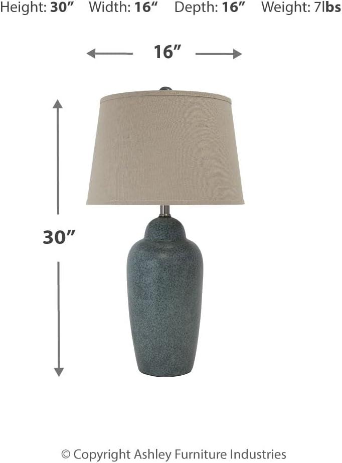 Saher Ceramic Table Lamp Green - Signature Design by Ashley: Two-Tone Glazed, Textured Shade, 150W, UL Listed