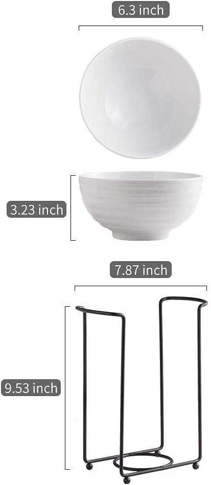 White Ceramic 28 oz Stackable Soup and Cereal Bowls with Stand