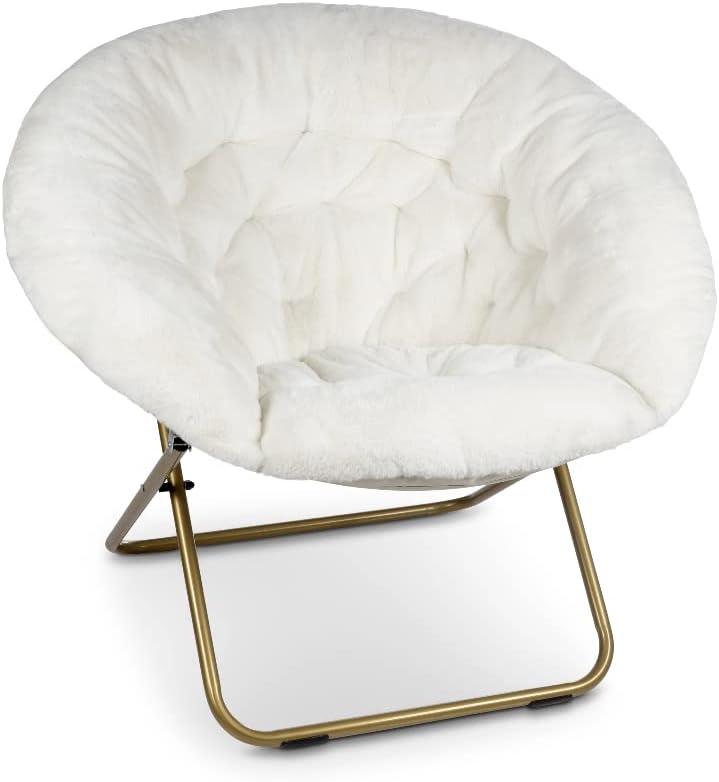 U-SHARE Cozy Chair/Faux Fur Saucer Chair for Bedroom/X-Large (White)