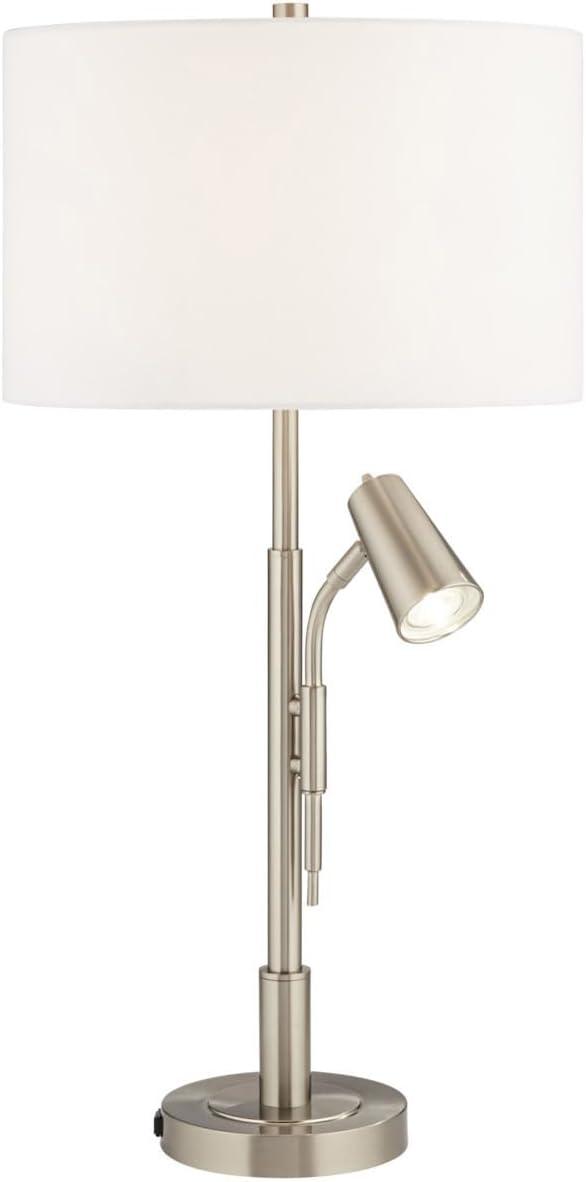Pacific Coast Lighting 32" Tall Large Modern End Table Lamp with Side Reading Light Silver Brushed Nickel Finish Metal Single Living Room Bedroom