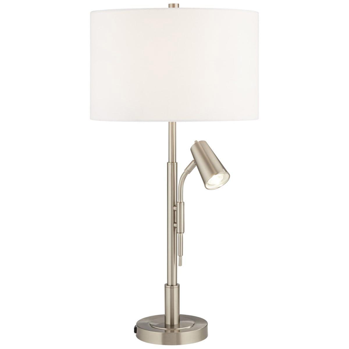 Pacific Coast Lighting 32" Tall Large Modern End Table Lamp with Side Reading Light Silver Brushed Nickel Finish Metal Single Living Room Bedroom