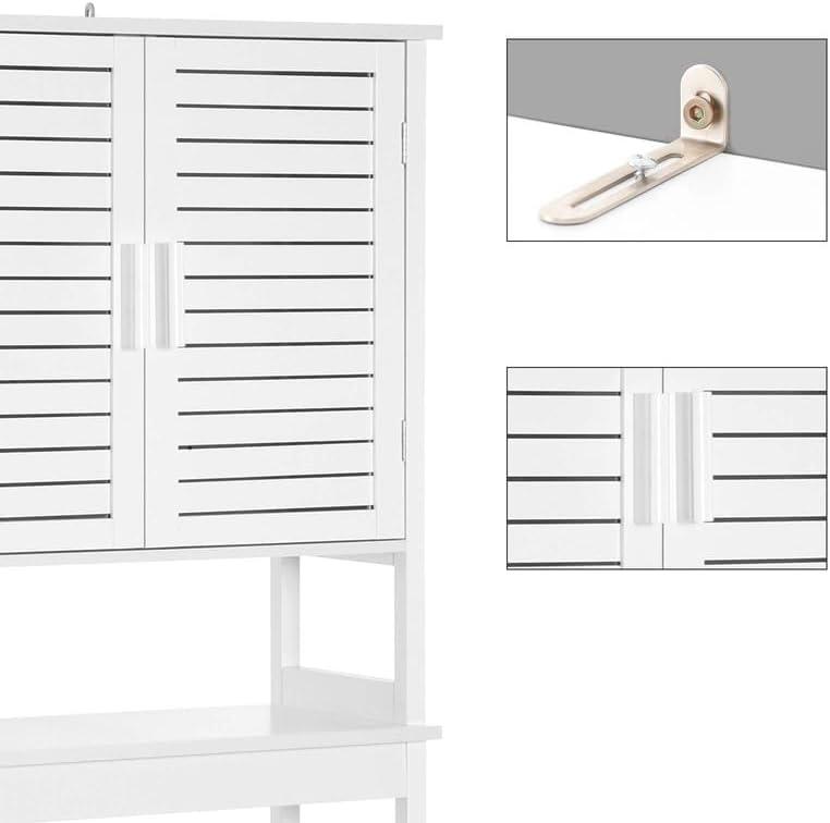 Over-The-Toilet Storage Bathroom Cabinet with Adjustable Inside Shelf and Bottom Stabilizer Bar White