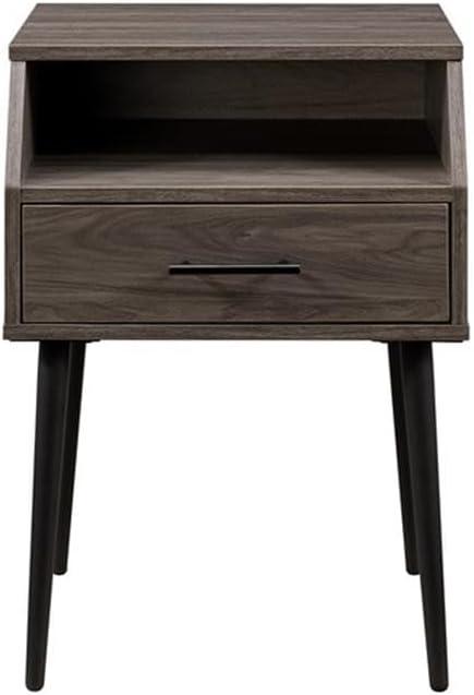 Pemberly Row 18" 1-Drawer Wood Side Table with Open Storage - Slate Gray/ Black