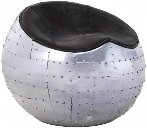 ACME Brancaster Leather Upholstered Ottoman in Antique Ebony and Aluminum