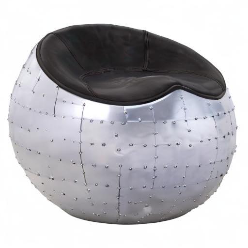 ACME Brancaster Leather Upholstered Ottoman in Antique Ebony and Aluminum