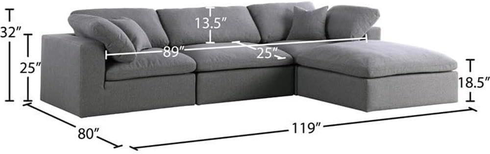 Meridian Furniture Serene Cream Durable Linen Fabric Modular Sectional