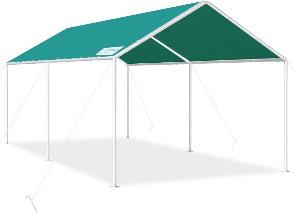 Outdoor Heavy Duty Carport 10 X 20 Ft, Car Canopy Tent with Reinforced Steel Cables (Green)