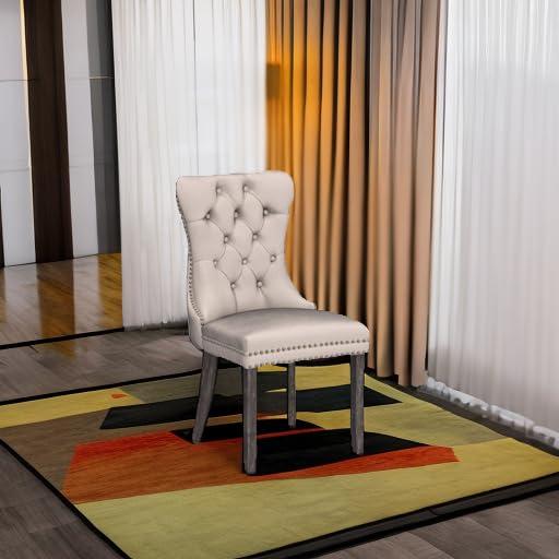 SoarFlash Velvet Dining Chairs Set of 4, Tall Back Side Chair, Modern Upholstered High-end Tufted Side Chair with Button Back Ring, Solid Wood Legs (Beige)