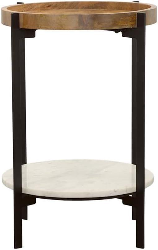 Round Accent Table with Marble Shelf Natural and Black