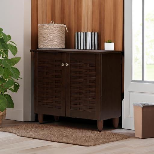 Wholesale Interiors Winda Modern and Contemporary 2-Door Dark Brown Wooden Entryway Shoes Storage Cabinet -