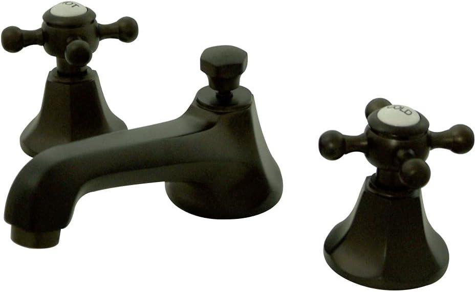 Kingston Brass Metropolitan Two-Handle 3-Hole Deck Mount Widespread Bathroom Faucet with Brass Pop-Up Drain