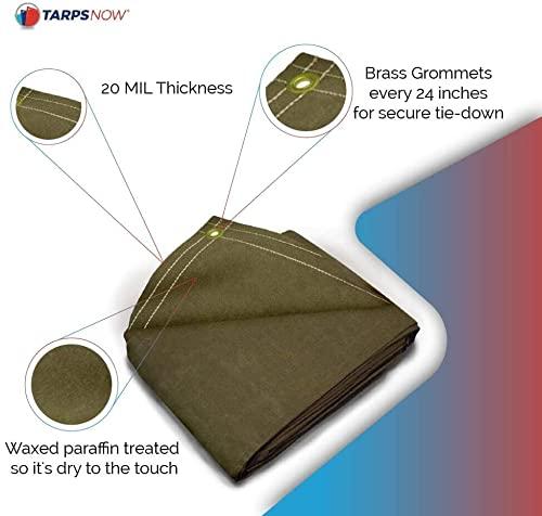 Tarps Now 20 Mil Canvas Tarp Cover with Brass Grommet- Olive Drab, 12'x20'