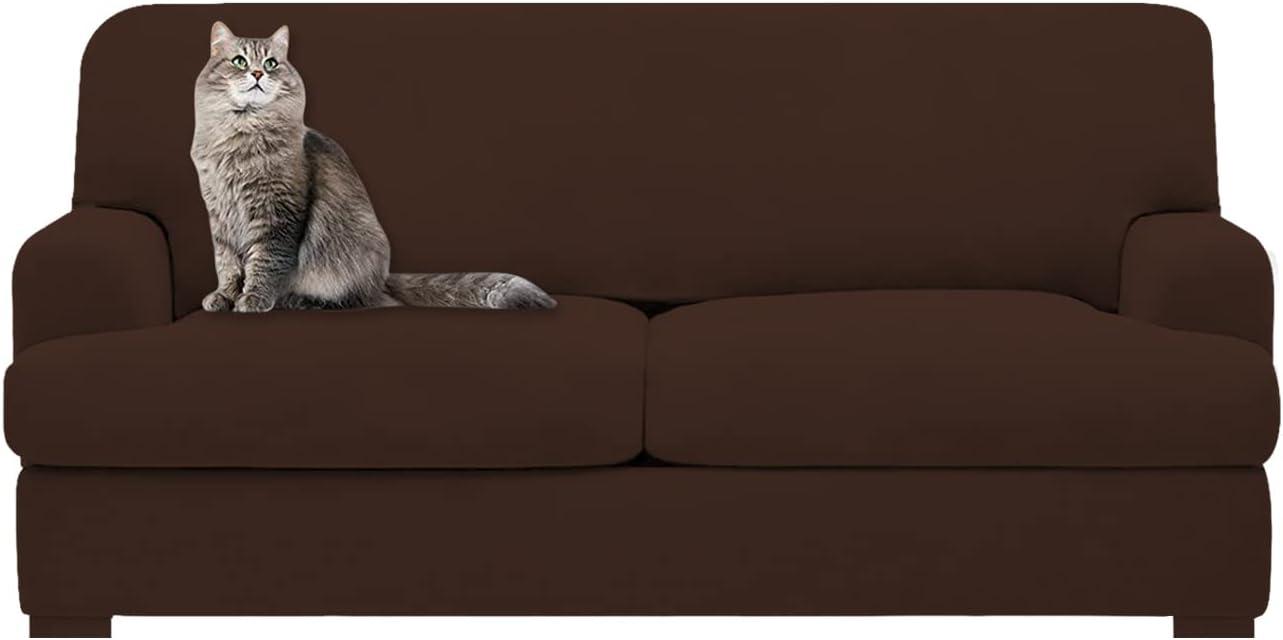 molasofa T Cushion Loveseat Slipcover with 2 Individual T Cushion Shape Seat Covers for Home Décor, 3 Pieces Stretchable, Washable, Non-Pilling, Non-Slip Loveseat Covers (Loveseat,Chocolate)