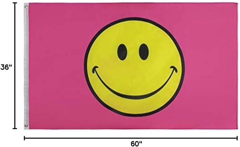 PringCor 3x5FT Flag Pink Happy Face Banner Dorm Bedroom Advertising USA