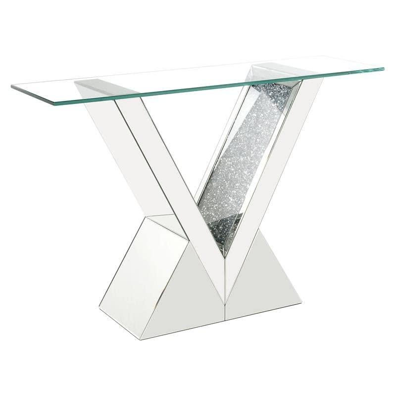 Zoomie Kids Buren Glam 47"L Console Table with V-Shape Base in Mirrored & Faux Diamonds
