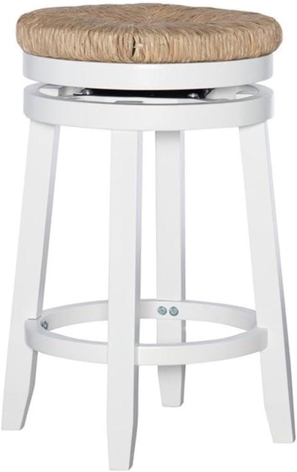 Linon Morgan 25.5" Wood Counter Stool Natural Seagrass Swivel Seat in White