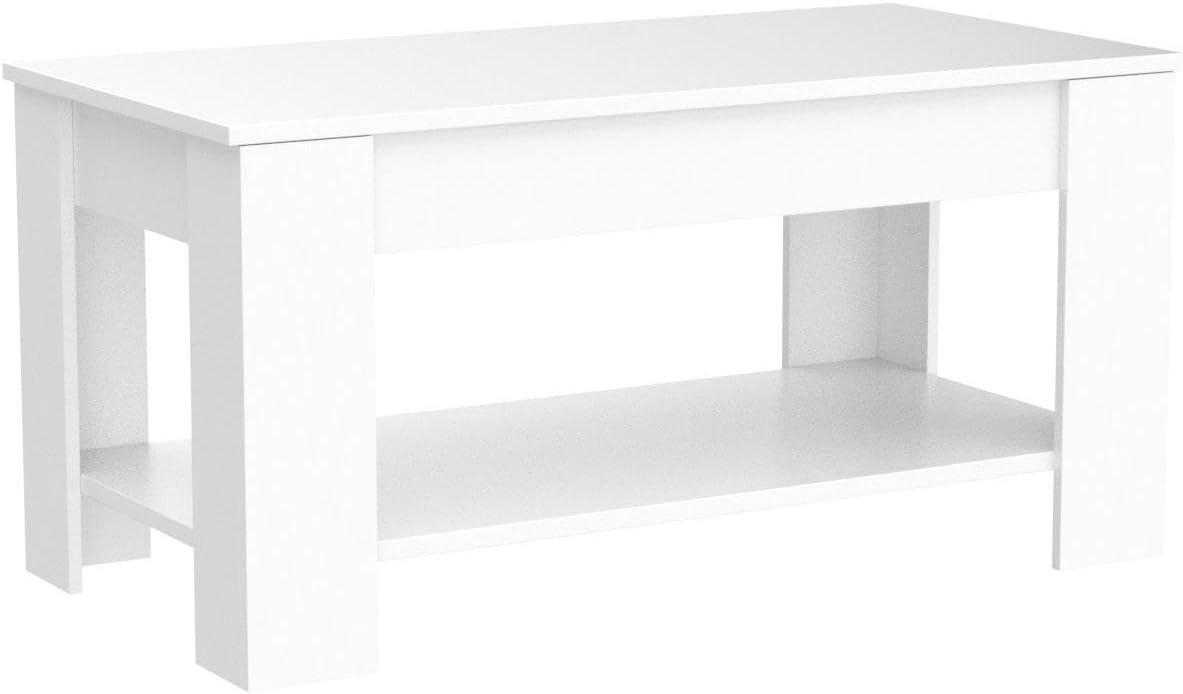 FDW Coffee Tables with Hidden Compartment and Storage Shelf Wooden Lift Tabletop Dining Table for Living Room Home (White)