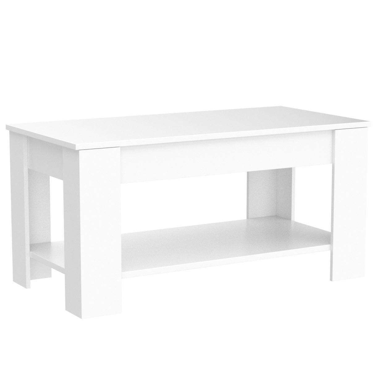 FDW Coffee Tables with Hidden Compartment and Storage Shelf Wooden Lift Tabletop Dining Table for Living Room Home (White)