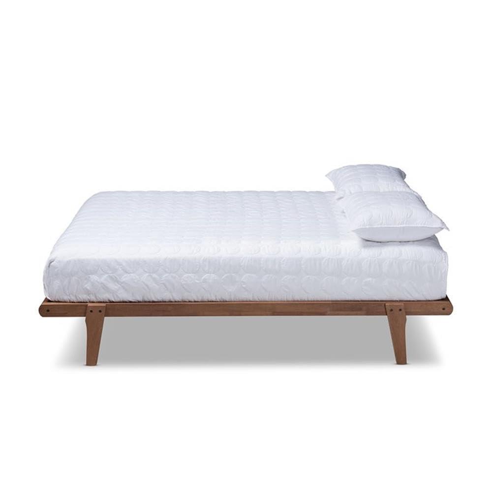 Queen Kaia Finished Wood Platform Bed Frame Brown - Baxton Studio: Rubberwood, Mid-Century Design, No Box Spring Required